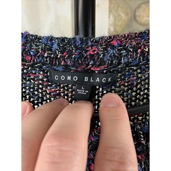 Como Black Womens Large Knit Sweater Size Large Metallic Pink Blue Wide Neck - Picture 2 of 7